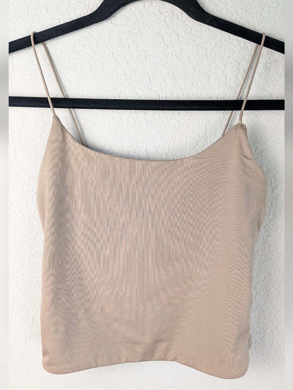 Olive + Oak Slinky Cropped Tank S Tan Cord Straps Stretchy Y2K Inspired Festival